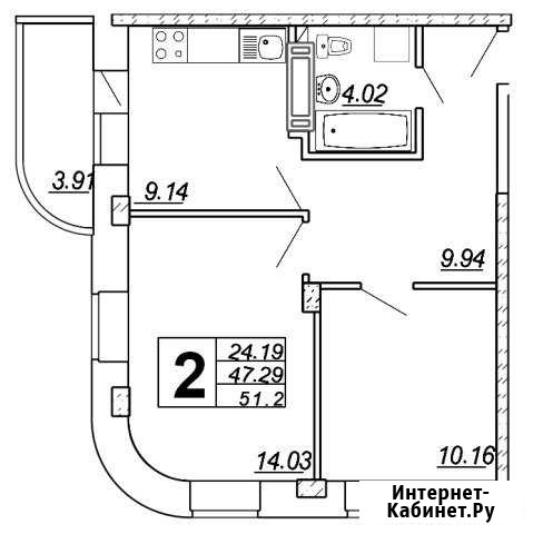 2-комнатная квартира, 51.2 м², 16/25 эт. на продажу в Чебоксарах Чебоксары - изображение 1