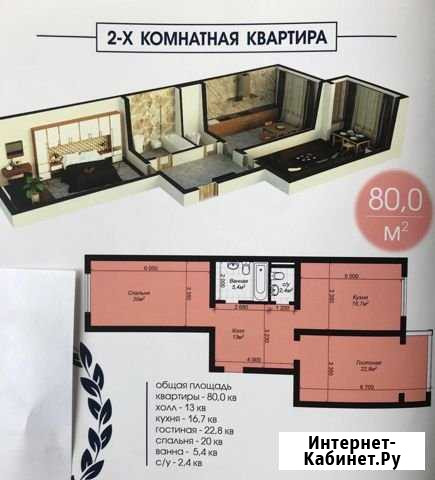 2-комнатная квартира, 80 м², 2/14 эт. на продажу в Махачкале Махачкала - изображение 1
