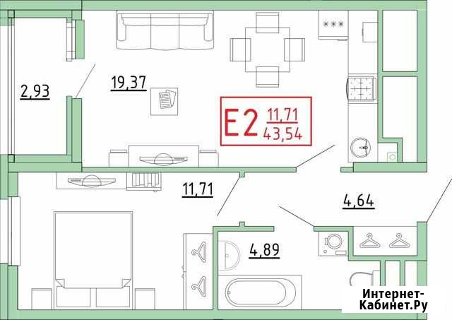 2-комнатная квартира, 43.6 м², 11/25 эт. на продажу в Рязани Рязань - изображение 1