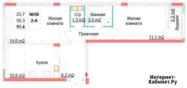 2-комнатная квартира, 51.2 м², 8/12 эт. на продажу в Нижнем Новгороде Нижний Новгород - изображение 1