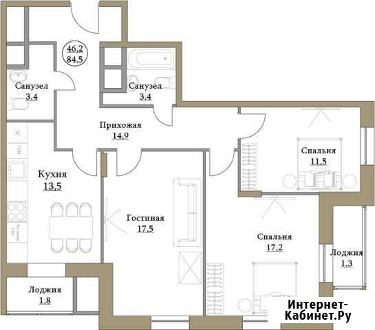 3-комнатная квартира, 84.5 м², 9/17 эт. на продажу в Москве Москва - изображение 1