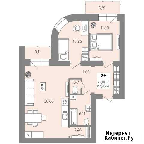 2-комнатная квартира, 82.4 м², 6/16 эт. на продажу в Тюмени Тюмень - изображение 1