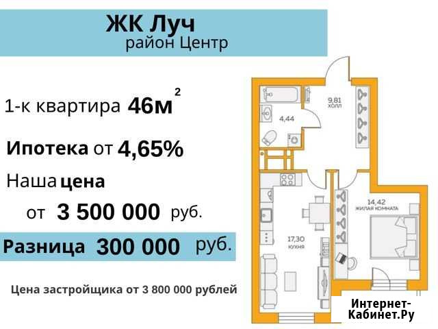 1-комнатная квартира, 46 м², 14/25 эт. на продажу в Екатеринбурге Екатеринбург - изображение 1