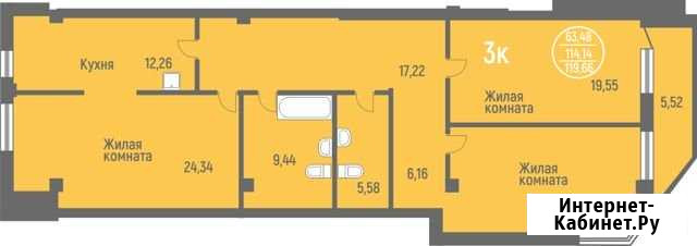 3-комнатная квартира, 119.7 м², 13/15 эт. на продажу в Новосибирске Новосибирск - изображение 1