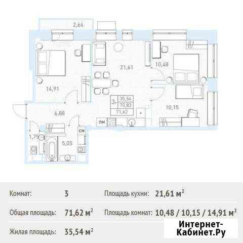 3-комнатная квартира, 71.6 м², 8/17 эт. на продажу в Балашихе Балашиха