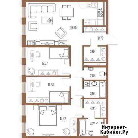 3-комнатная квартира, 101.9 м², 5/8 эт. на продажу в Санкт-Петербурге Санкт-Петербург