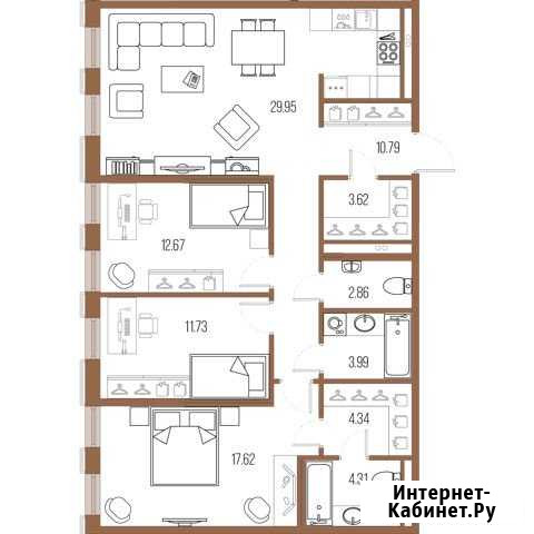 3-комнатная квартира, 101.9 м², 5/8 эт. на продажу в Санкт-Петербурге Санкт-Петербург - изображение 1