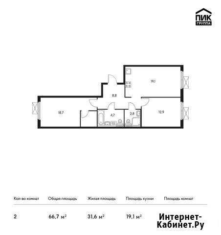 2-комнатная квартира, 66.7 м², 8/17 эт. на продажу в Москве Москва - изображение 1