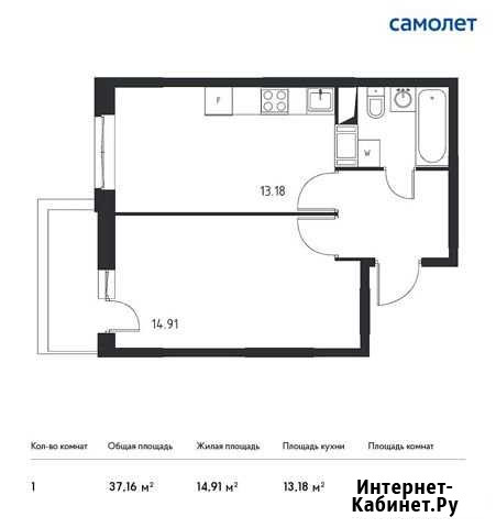 1-комнатная квартира, 37.2 м², 17/17 эт. на продажу в Томилино Томилино - изображение 1