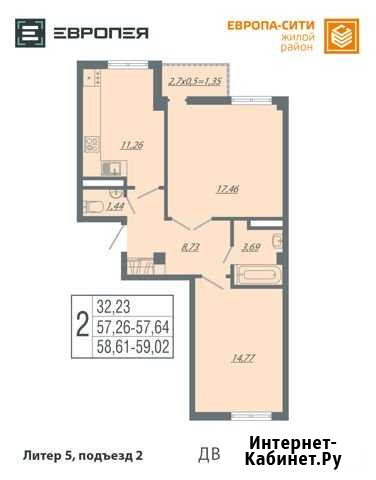 2-комнатная квартира, 57.5 м², 9/9 эт. на продажу в Краснодаре Краснодар - изображение 1