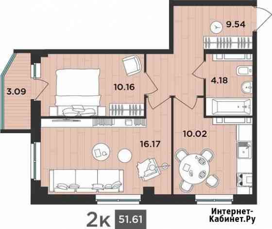 2-комнатная квартира, 51.6 м², 4/12 эт. на продажу в Архангельске Архангельск