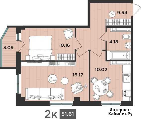 2-комнатная квартира, 51.6 м², 4/12 эт. на продажу в Архангельске Архангельск - изображение 1