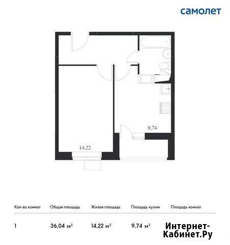 1-комнатная квартира, 36 м², 13/17 эт. на продажу в Томилино Томилино - изображение 1