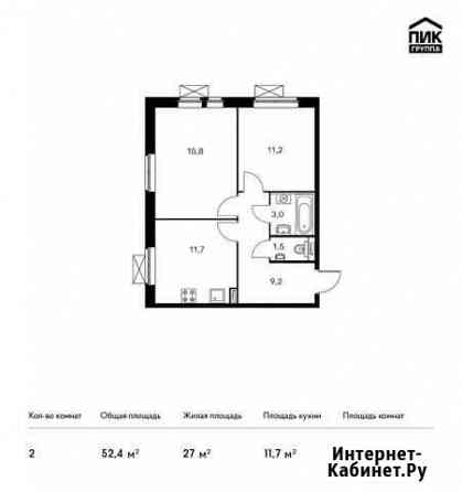 2-комнатная квартира, 52.4 м², 20/25 эт. на продажу в Люберцах Люберцы