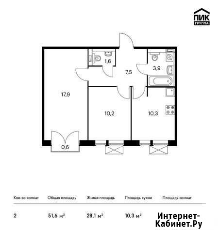 2-комнатная квартира, 51.6 м², 2/9 эт. на продажу в Московском Московской области Московский - изображение 1
