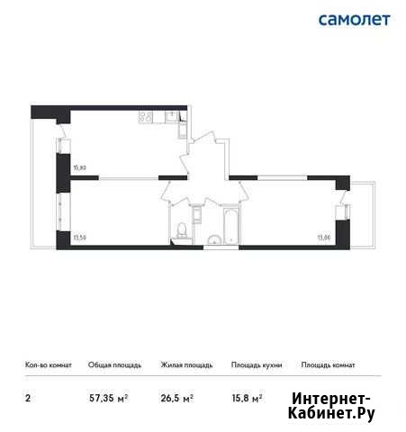 2-комнатная квартира, 57.4 м², 13/17 эт. на продажу в Люберцах Люберцы - изображение 1