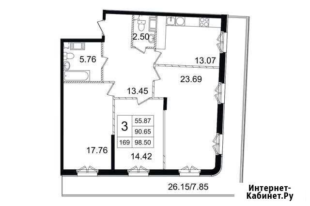 3-комнатная квартира, 98.5 м², 8/9 эт. на продажу в Санкт-Петербурге Санкт-Петербург - изображение 1