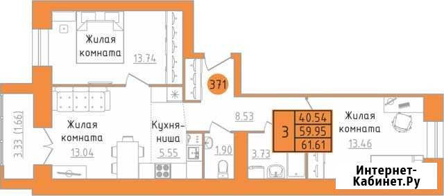 3-комнатная квартира, 61.6 м², 3/15 эт. на продажу в Кирове Киров - изображение 1