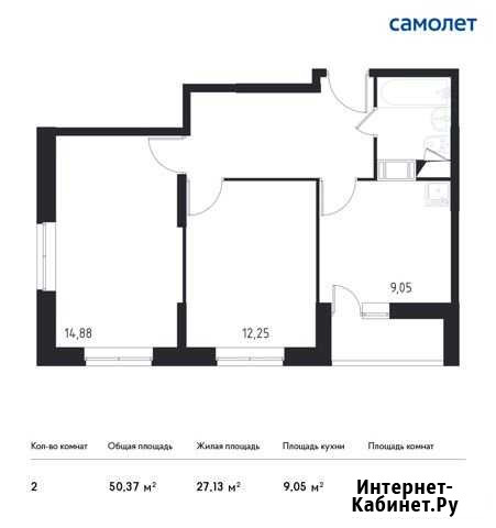 2-комнатная квартира, 50.4 м², 15/17 эт. на продажу в Видном Видное - изображение 1