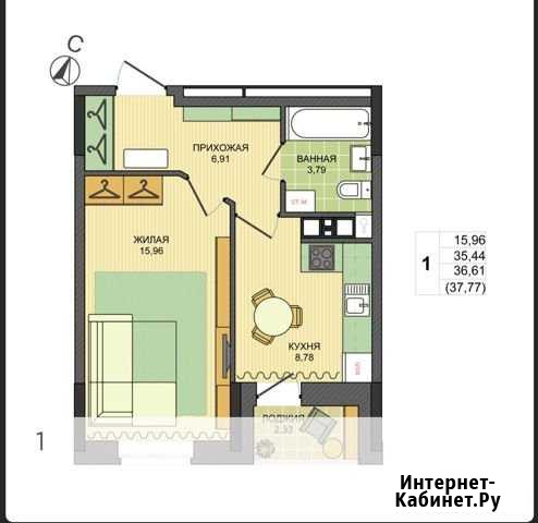 1-комнатная квартира, 37.8 м², 6/17 эт. на продажу в Ижевске Ижевск - изображение 1