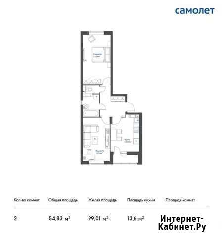 2-комнатная квартира, 54.8 м², 16/17 эт. на продажу в Томилино Томилино - изображение 1