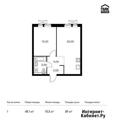 1-комнатная квартира, 43.1 м², 32/33 эт. на продажу в Котельниках Котельники - изображение 1