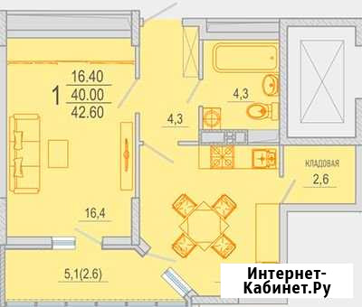 1-комнатная квартира, 46.2 м², 3/9 эт. на продажу в Краснодаре Краснодар - изображение 1
