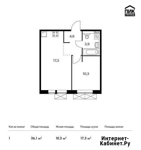 1-комнатная квартира, 36.1 м², 7/9 эт. на продажу в Московском Московской области Московский - изображение 1