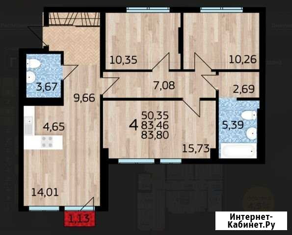 4-комнатная квартира, 83.8 м², 9/15 эт. на продажу в Уфе Уфа - изображение 1