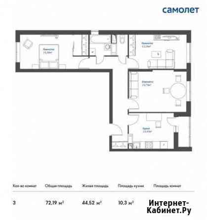 3-комнатная квартира, 72.2 м², 13/17 эт. на продажу в Томилино Томилино