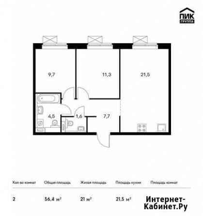 2-комнатная квартира, 56.4 м², 18/25 эт. на продажу в Люберцах Люберцы