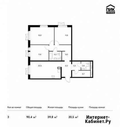 3-комнатная квартира, 90.4 м², 5/25 эт. на продажу в Люберцах Люберцы