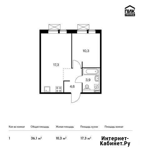1-комнатная квартира, 36.1 м², 4/9 эт. на продажу в Московском Московской области Московский - изображение 1