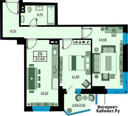 2-комнатная квартира, 57.3 м², 19/25 эт. на продажу в Ростове-на-Дону Ростов-на-Дону