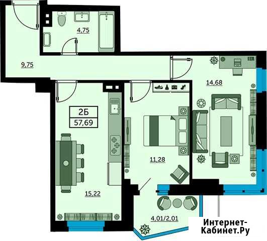 2-комнатная квартира, 57.3 м², 19/25 эт. на продажу в Ростове-на-Дону Ростов-на-Дону - изображение 1