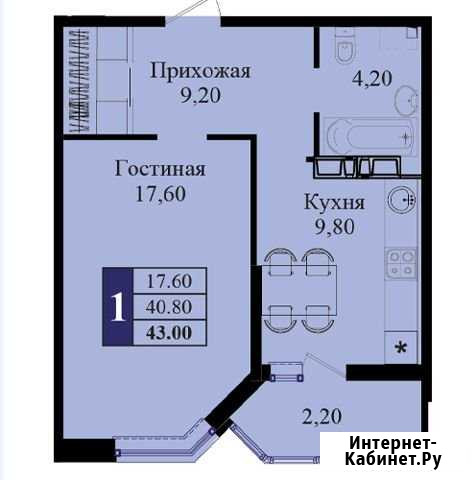 1-комнатная квартира, 43 м², 13/22 эт. на продажу в Краснодаре Краснодар - изображение 1