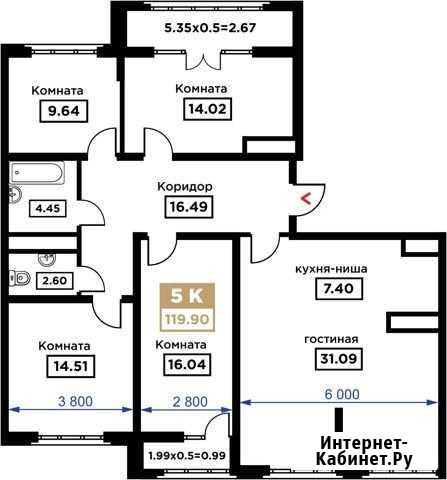 5-комнатная квартира, 119.9 м², 18/25 эт. на продажу в Краснодаре Краснодар - изображение 1