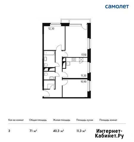 3-комнатная квартира, 71 м², 28/32 эт. на продажу в Одинцово Одинцово - изображение 1
