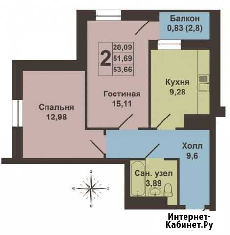 2-комнатная квартира, 52 м², 3/19 эт. на продажу в Казани Казань - изображение 1