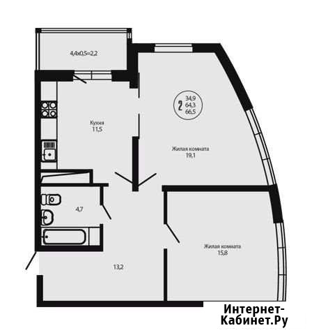 2-комнатная квартира, 66.6 м², 2/25 эт. на продажу в Краснодаре Краснодар - изображение 1