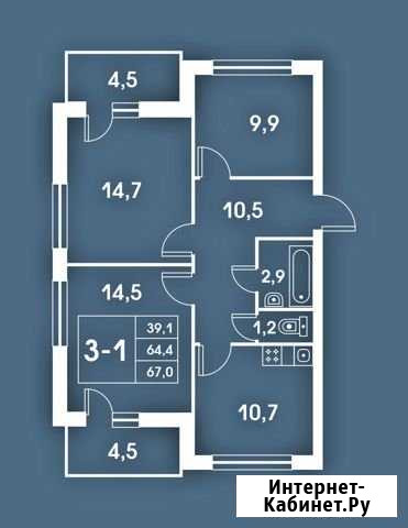 3-комнатная квартира, 67 м², 4/9 эт. на продажу в Сертолово Сертолово - изображение 1