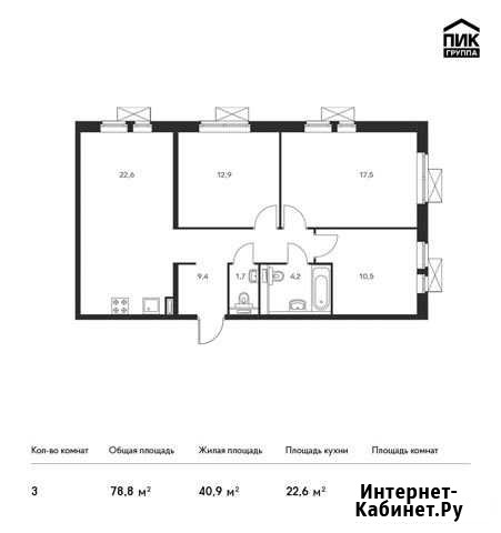 3-комнатная квартира, 78.8 м², 15/17 эт. на продажу в Андреевке Андреевка - изображение 1