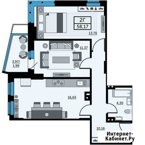 2-комнатная квартира, 58.2 м², 19/25 эт. на продажу в Ростове-на-Дону Ростов-на-Дону - изображение 1