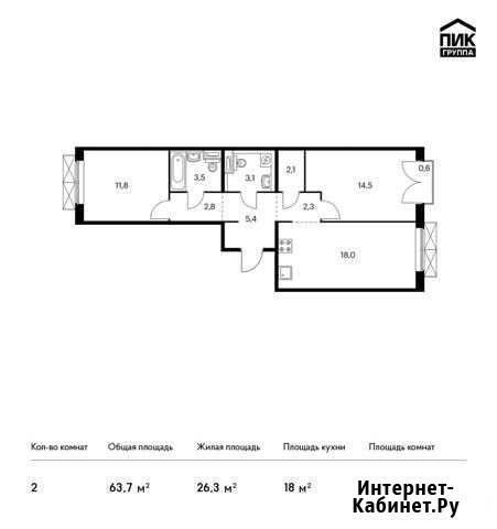 2-комнатная квартира, 63.7 м², 4/9 эт. на продажу в Московском Московской области Московский - изображение 1