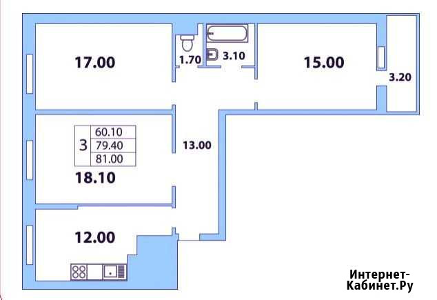 3-комнатная квартира, 81 м², 15/25 эт. на продажу в Санкт-Петербурге Санкт-Петербург - изображение 1