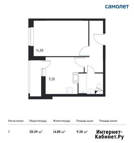 1-комнатная квартира, 38.1 м², 6/17 эт. на продажу в Видном Видное - изображение 1