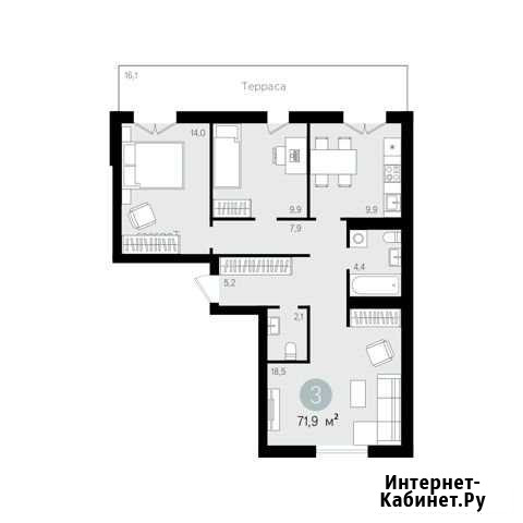 3-комнатная квартира, 71.9 м², 1/9 эт. на продажу в Новосибирске Новосибирск - изображение 1