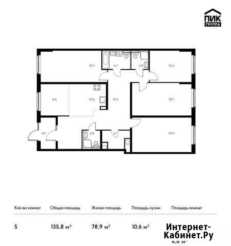 5-комнатная квартира, 135.8 м², 1/9 эт. на продажу в Ильинском Ильинское - изображение 1