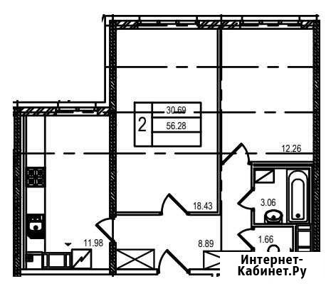 2-комнатная квартира, 55.9 м², 2/21 эт. на продажу в Санкт-Петербурге Санкт-Петербург - изображение 1