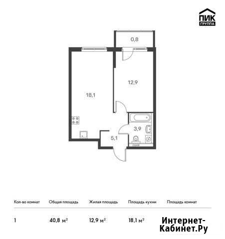 1-комнатная квартира, 40.8 м², 8/24 эт. на продажу в Санкт-Петербурге Санкт-Петербург - изображение 1